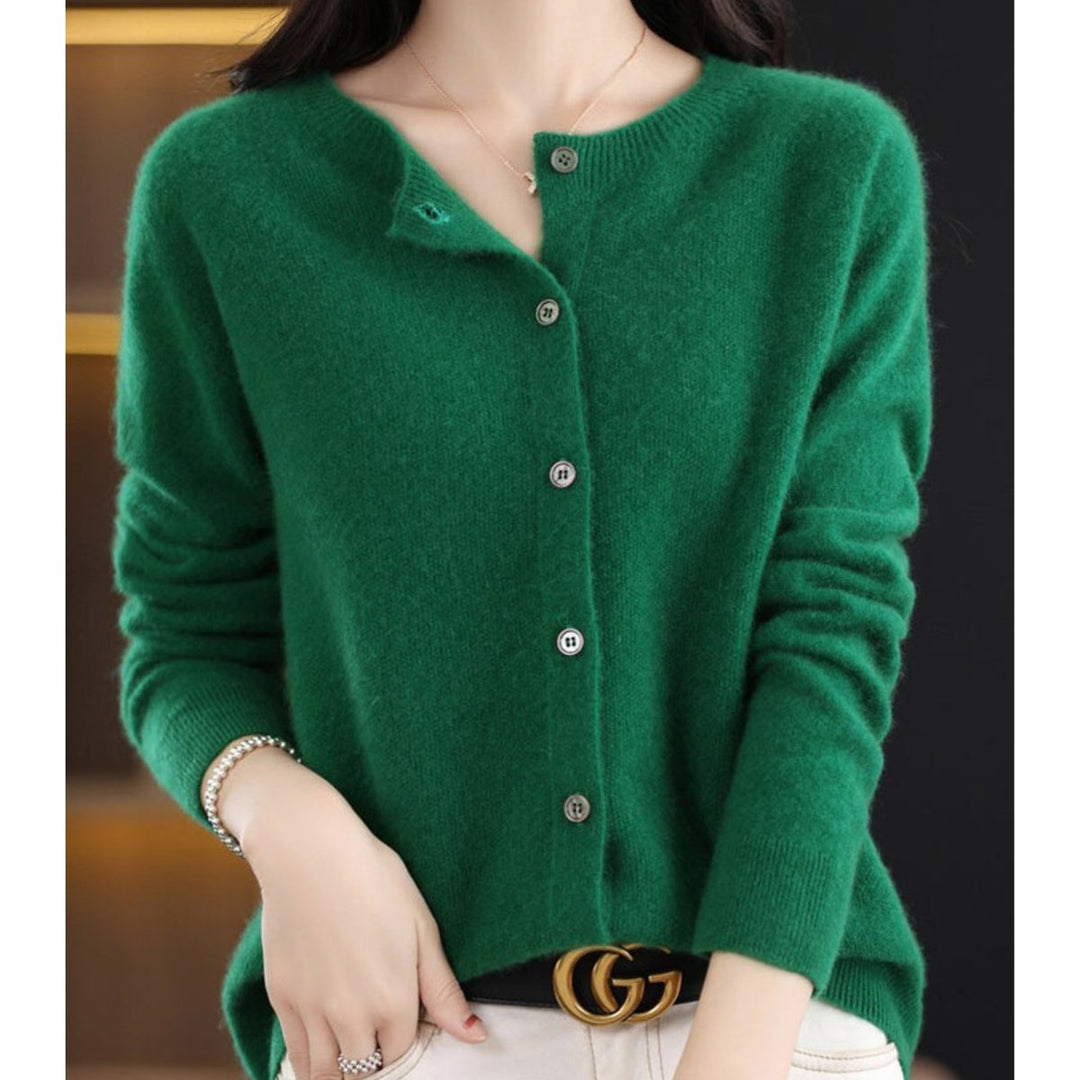 Damen Kaschmir Cardigan Klassischer Strickjacke Knopfleiste - Dunkelgrün