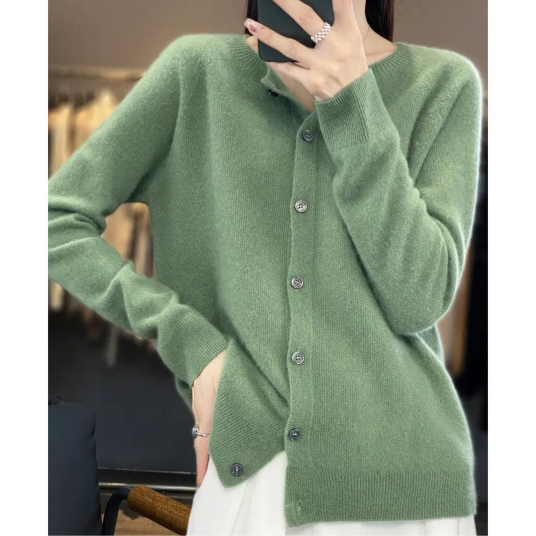Damen Kaschmir Cardigan Klassischer Strickjacke Knopfleiste - Hellgrün