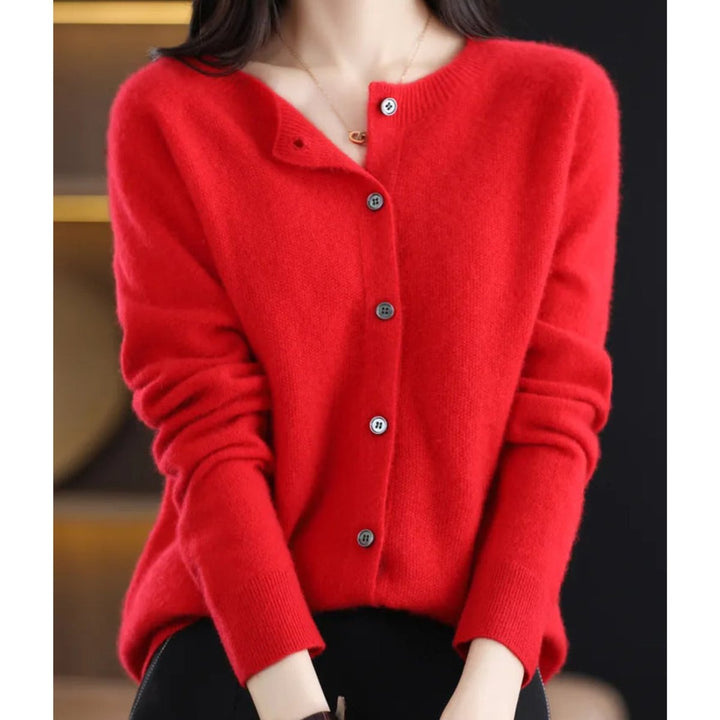 Damen Kaschmir Cardigan Klassischer Strickjacke Knopfleiste - Rot