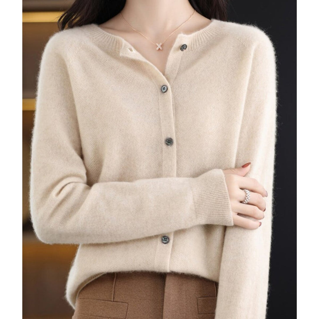 Damen Kaschmir Cardigan Klassischer Strickjacke Knopfleiste - Khaki