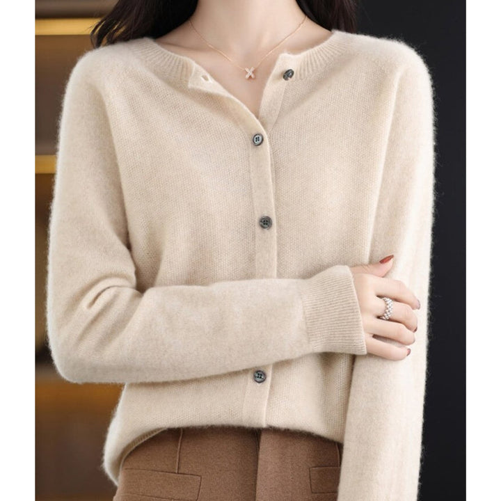 Damen Kaschmir Cardigan Klassischer Strickjacke Knopfleiste - Khaki