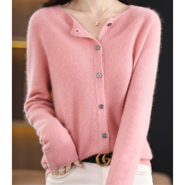 Damen Kaschmir Cardigan Klassischer Strickjacke Knopfleiste - Hellrosa