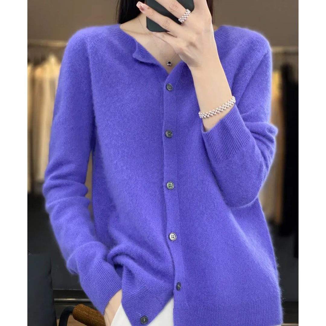 Damen Kaschmir Cardigan Klassischer Strickjacke Knopfleiste - Dunkelblau