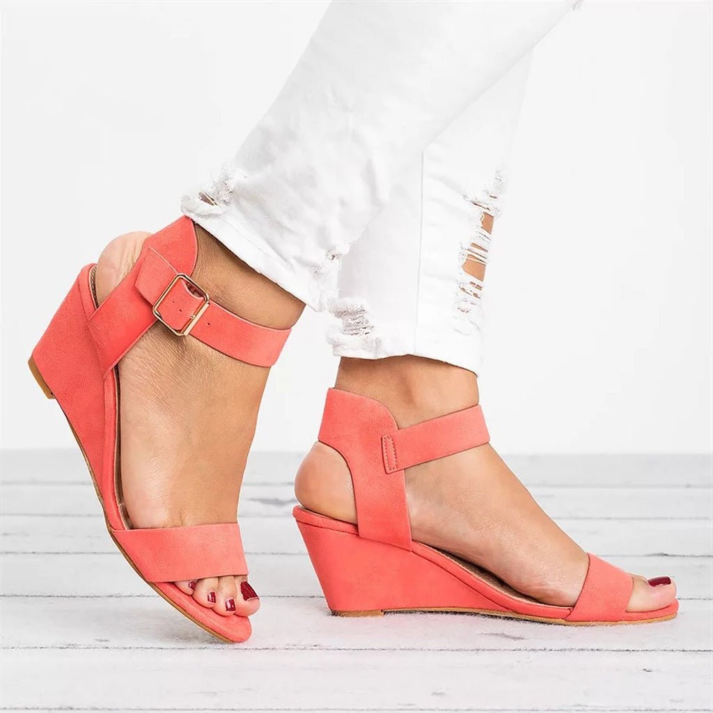Damen Keilabsatz Knöchelriemen Sandalen - Light Red