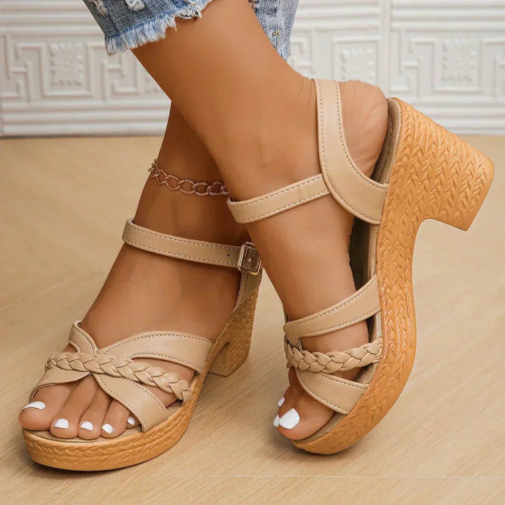 Damen Keilabsatz-Sandalen geflochtene Riemen Knöchelschnalle