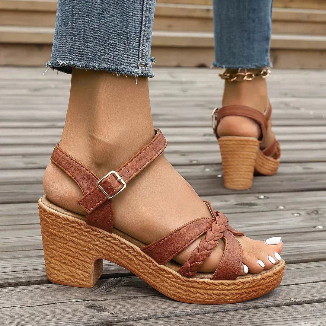 Damen Keilabsatz-Sandalen geflochtene Riemen Knöchelschnalle