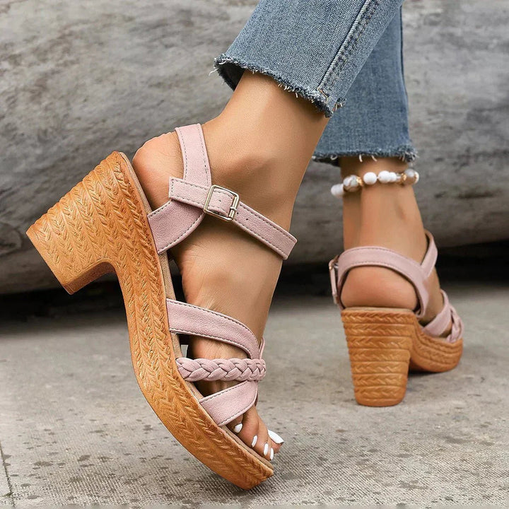 Damen Keilabsatz-Sandalen geflochtene Riemen Knöchelschnalle - Pink