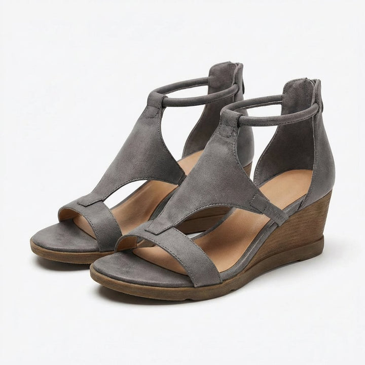Damen Keilsandaletten Offene Zehenpartie Knöchelriemen Casual - Gris