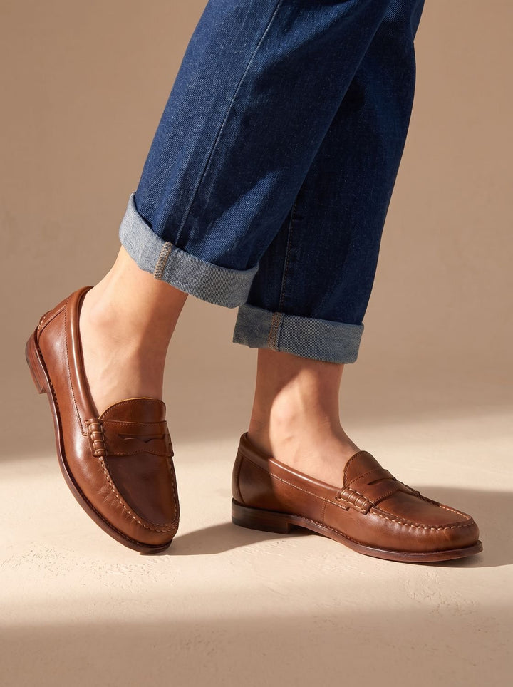 Damen Klassische Leder Penny Loafer mit Mokassin-Steppnaht - Braun