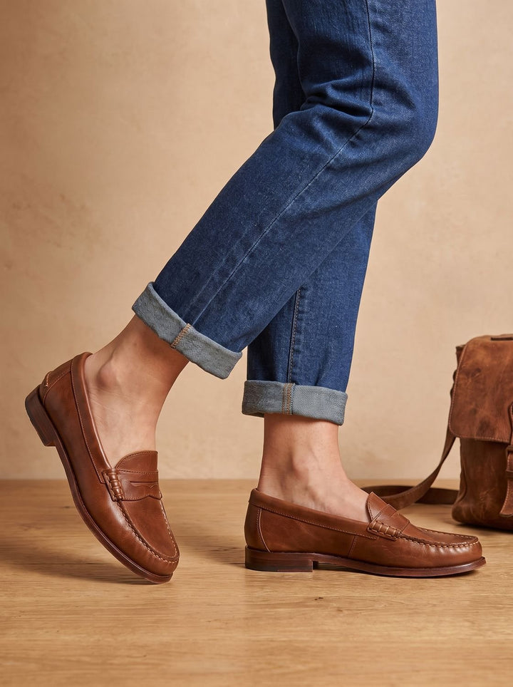 Damen Klassische Leder Penny Loafer mit Mokassin-Steppnaht