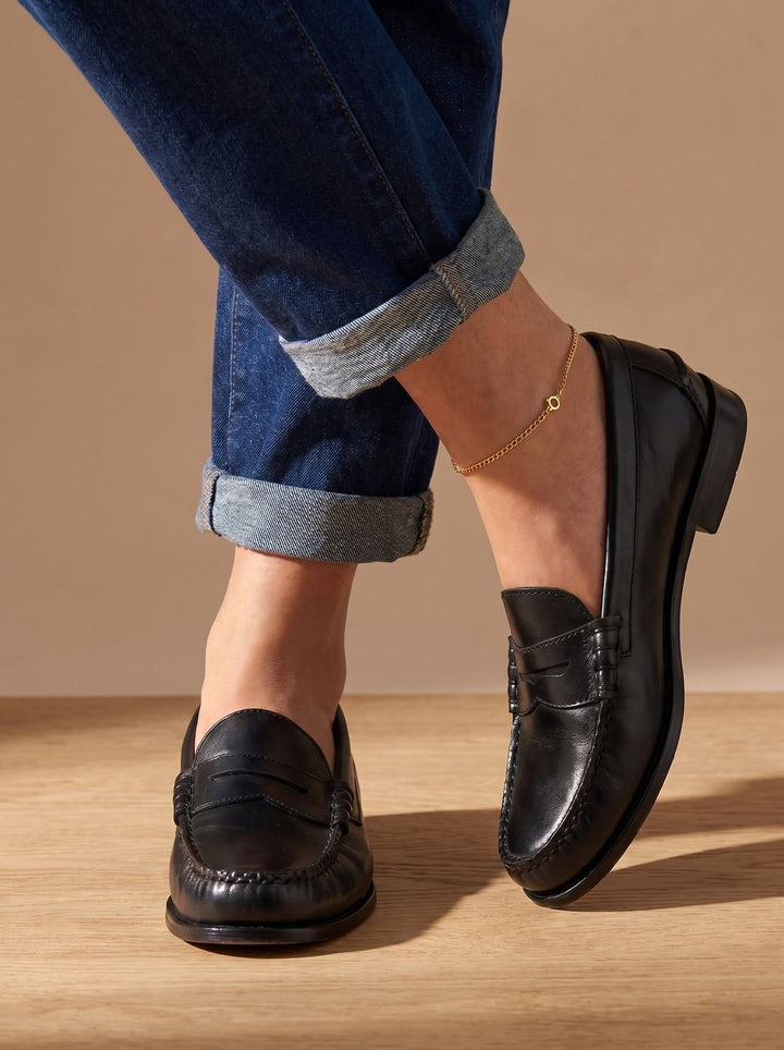Damen Klassische Leder Penny Loafer mit Mokassin-Steppnaht - Schwarz