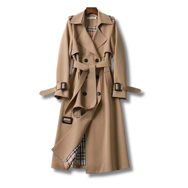 Damen Klassischer Doppelreihiger Trenchcoat mit Karogefüttertem Gürtel - Braun