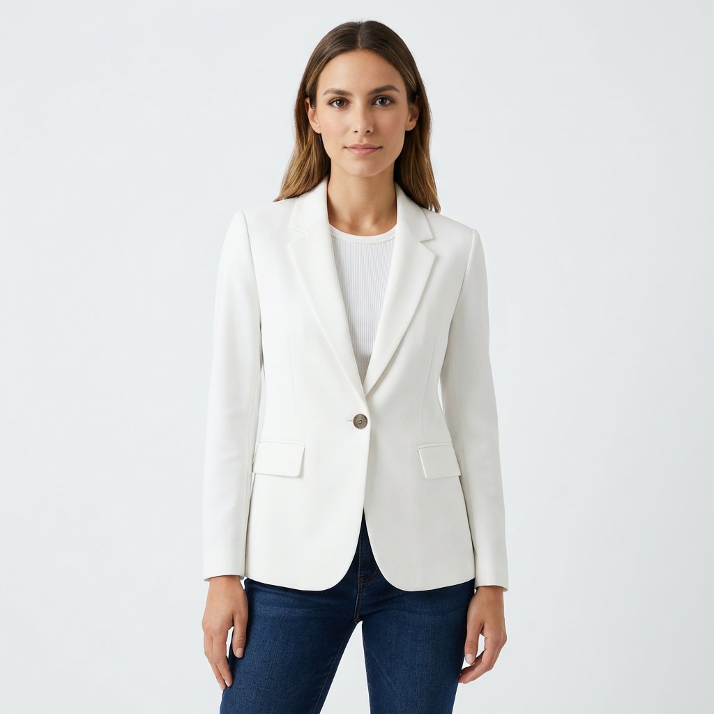 Damen Klassischer Einknopf-Blazer Tailliert - Blanco