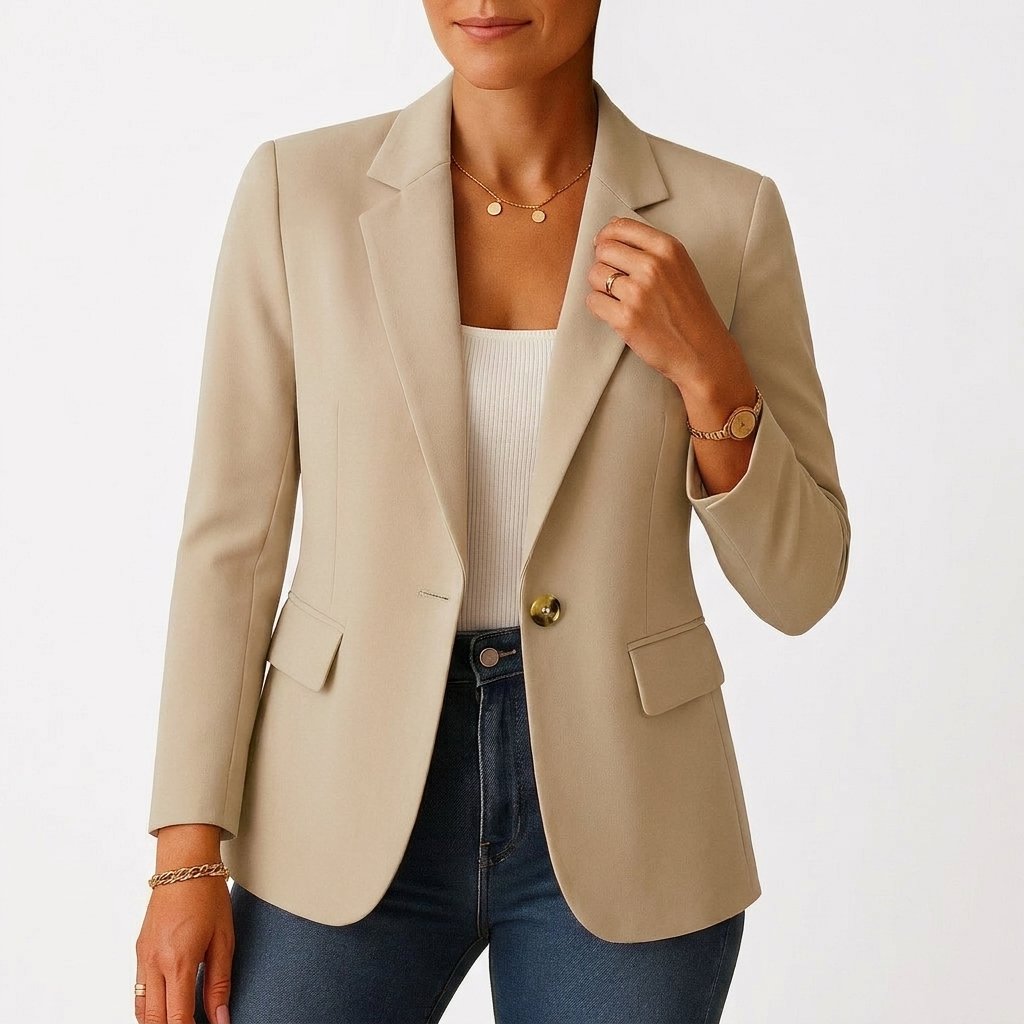 Damen Klassischer Einknopf-Blazer Tailliert - Beige