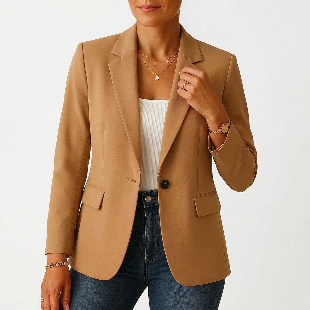 Damen Klassischer Einknopf-Blazer Tailliert - Marrón claro
