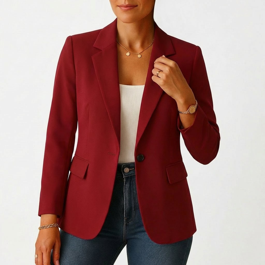 Damen Klassischer Einknopf-Blazer Tailliert - Borgoña