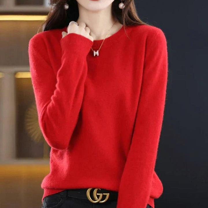 Damen Klassischer Rundhals Langarm Strickpullover Cashmere-Soft - Rot