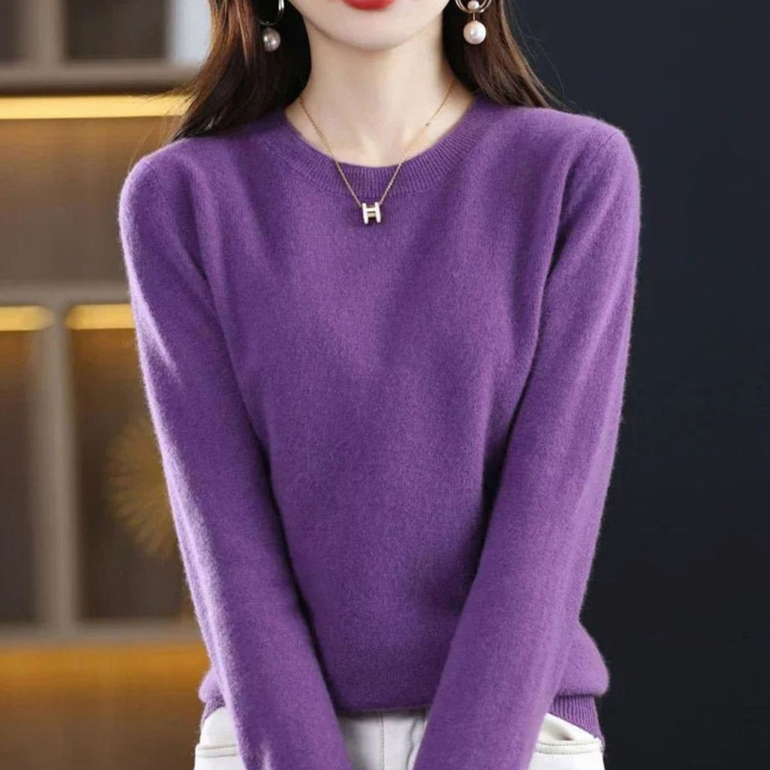 Damen Klassischer Rundhals Langarm Strickpullover Cashmere-Soft - Lila