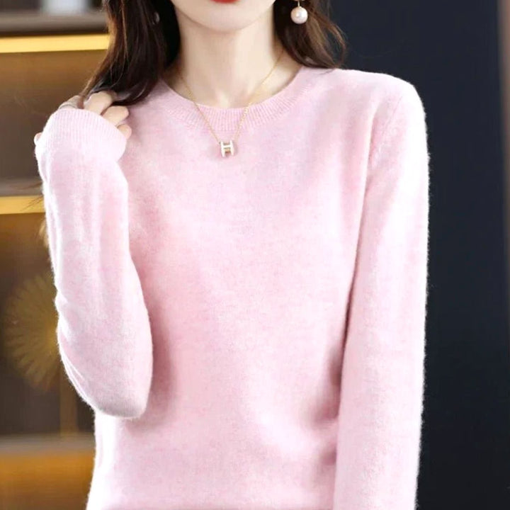 Damen Klassischer Rundhals Langarm Strickpullover Cashmere-Soft - Hellrosa