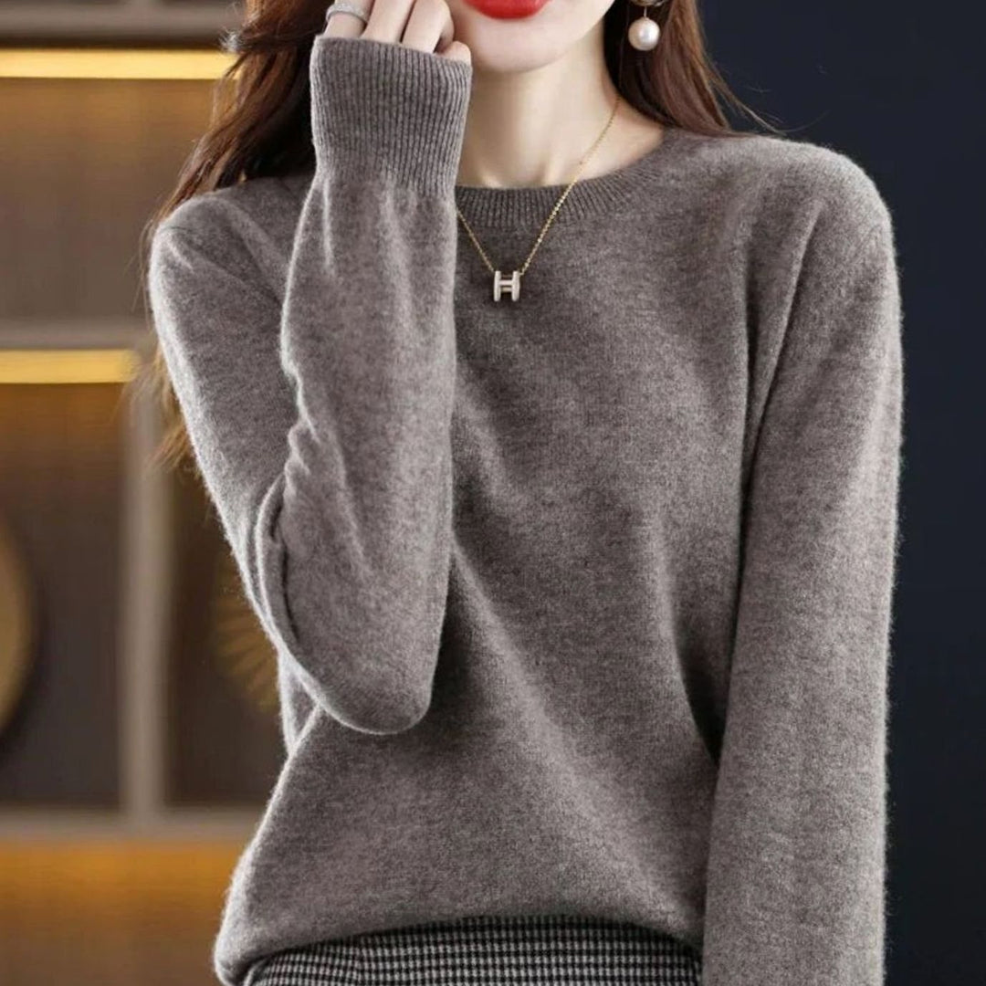 Damen Klassischer Rundhals Langarm Strickpullover Cashmere-Soft