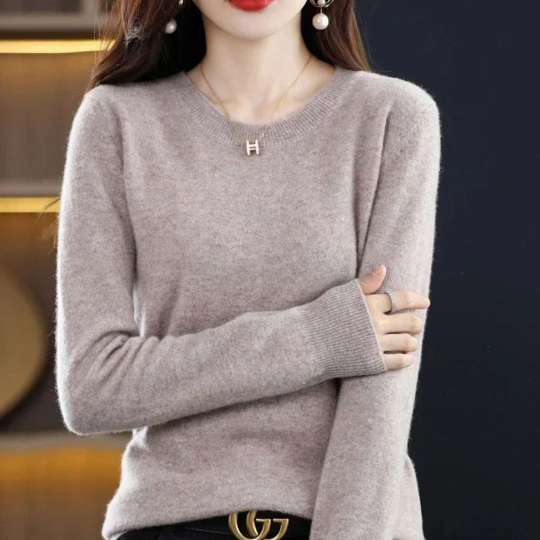 Damen Klassischer Rundhals Langarm Strickpullover Cashmere-Soft