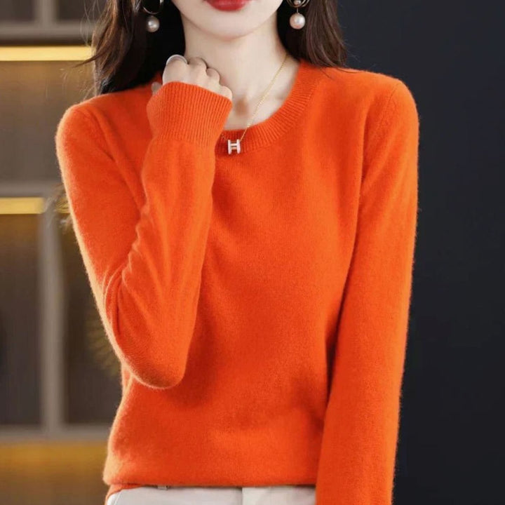 Damen Klassischer Rundhals Langarm Strickpullover Cashmere-Soft - Orange