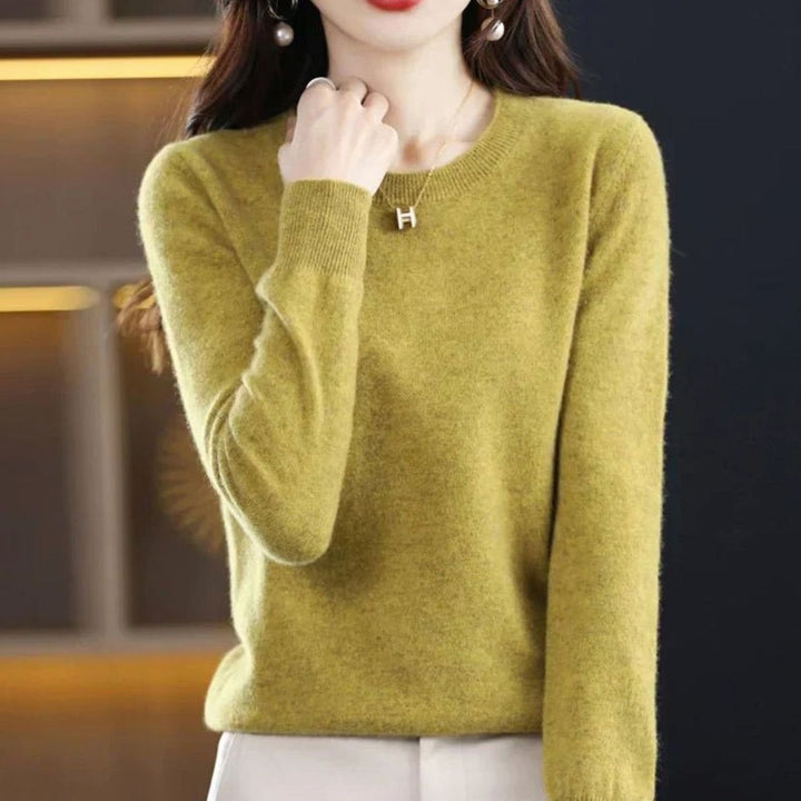 Damen Klassischer Rundhals Langarm Strickpullover Cashmere-Soft - Gold