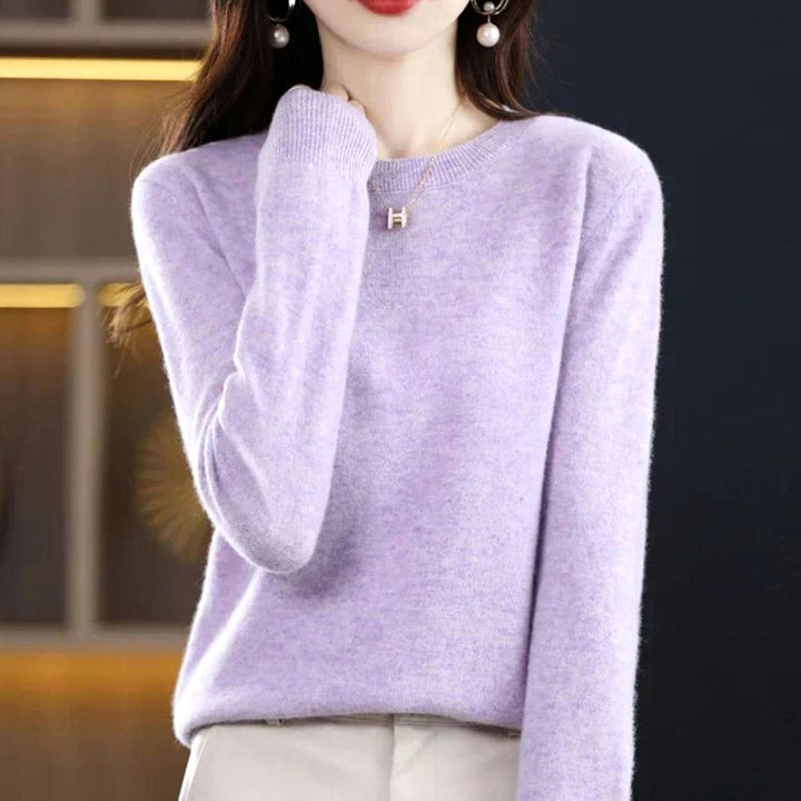 Damen Klassischer Rundhals Langarm Strickpullover Cashmere-Soft - Hellviolett
