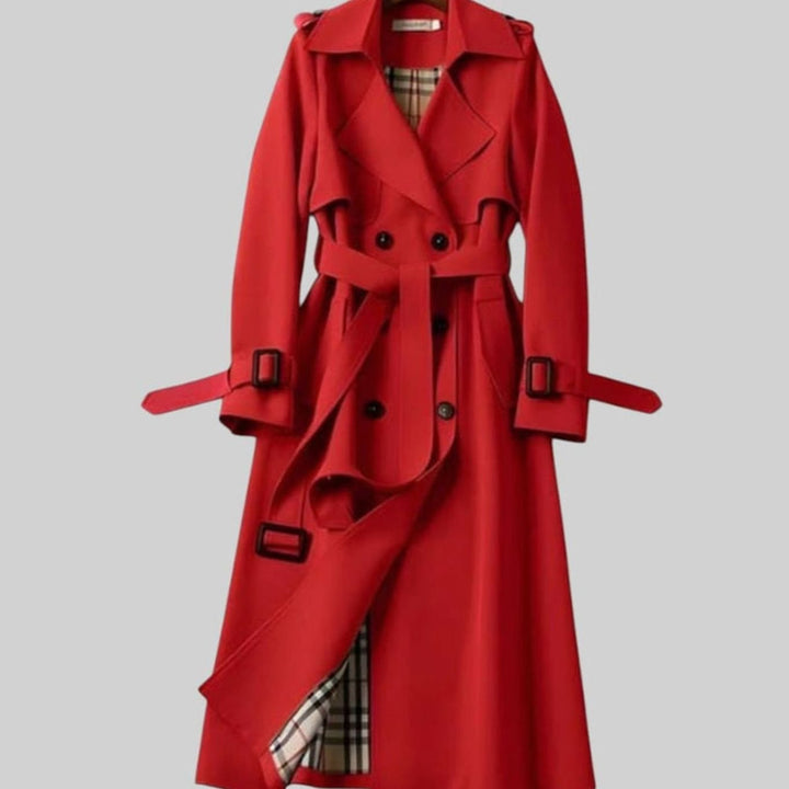 Damen Klassischer Taillierter Trenchcoat für den Winter mit Gürtel - Rot