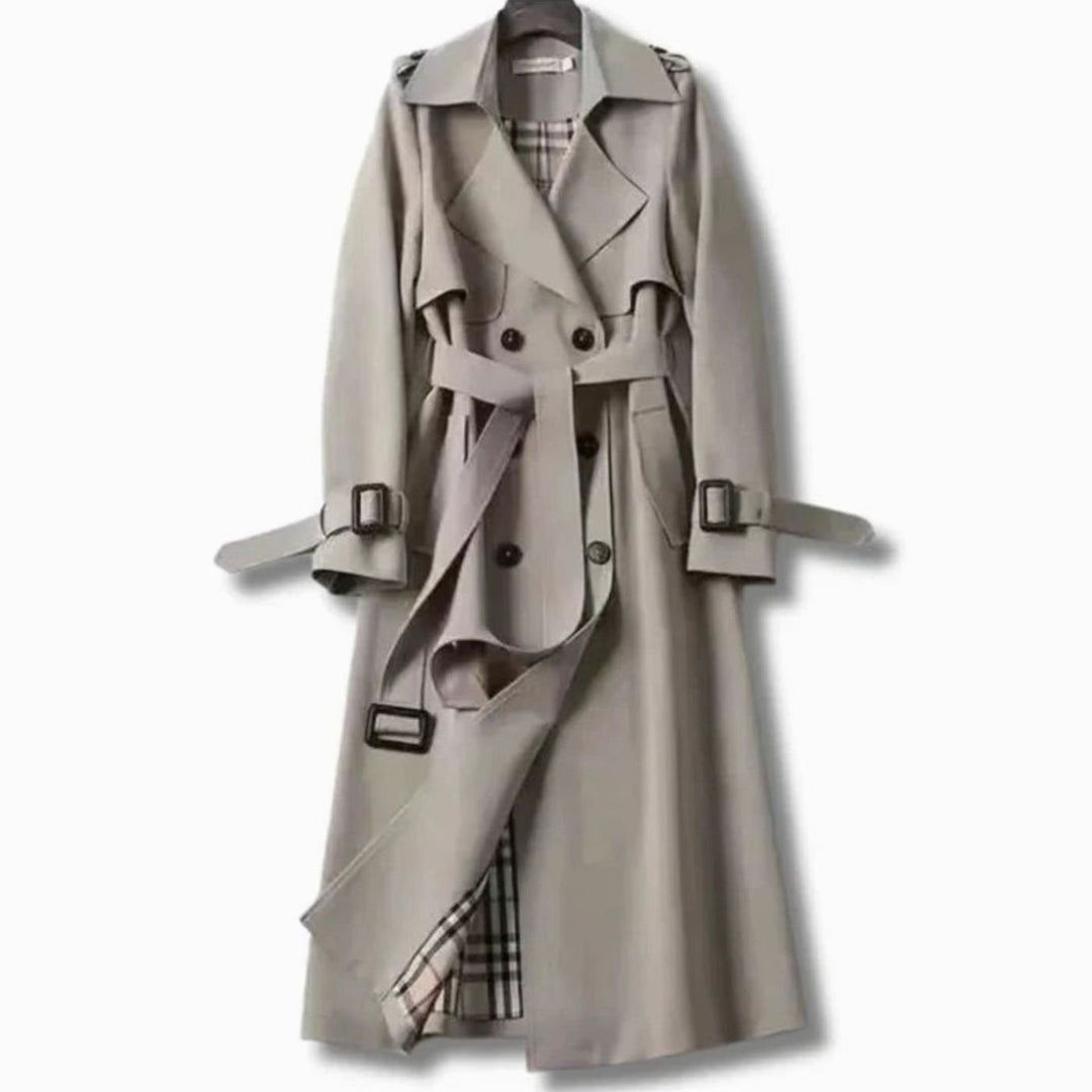 Damen Klassischer Taillierter Trenchcoat für den Winter mit Gürtel - Grau