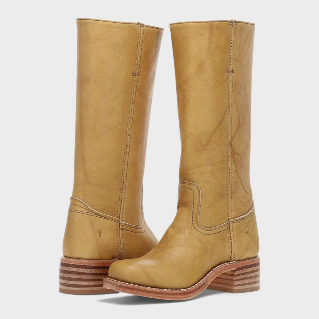 Damen Kniehohe Lederstiefel im klassischen Western-Stil - Gelb