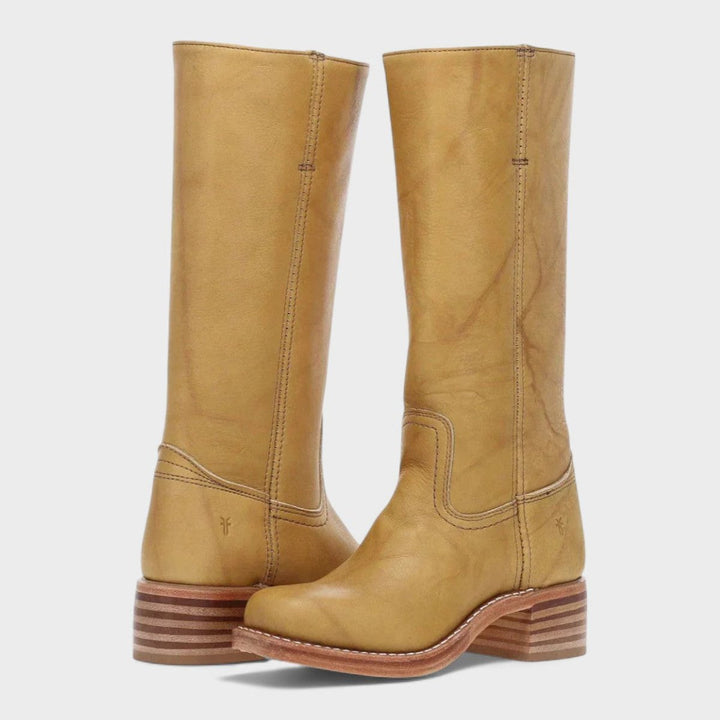 Damen Kniehohe Lederstiefel im klassischen Western-Stil - Gelb