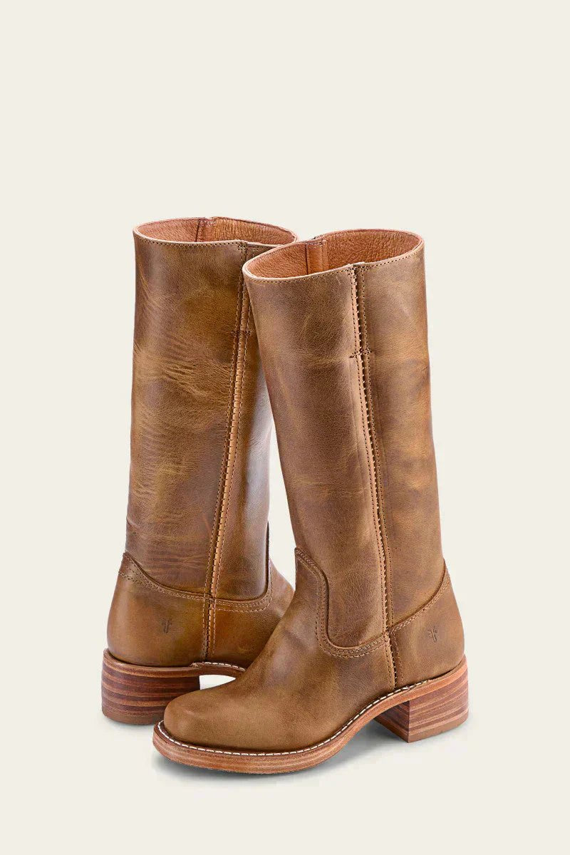 Damen Kniehohe Stiefel Schlanke Passform Strukturierter Absatz - Khaki