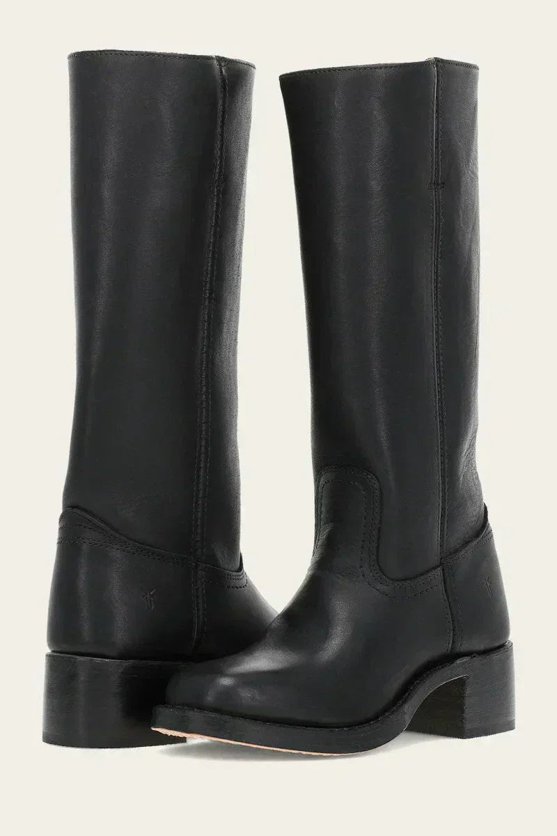 Damen Kniehohe Stiefel Schlanke Passform Strukturierter Absatz - Black
