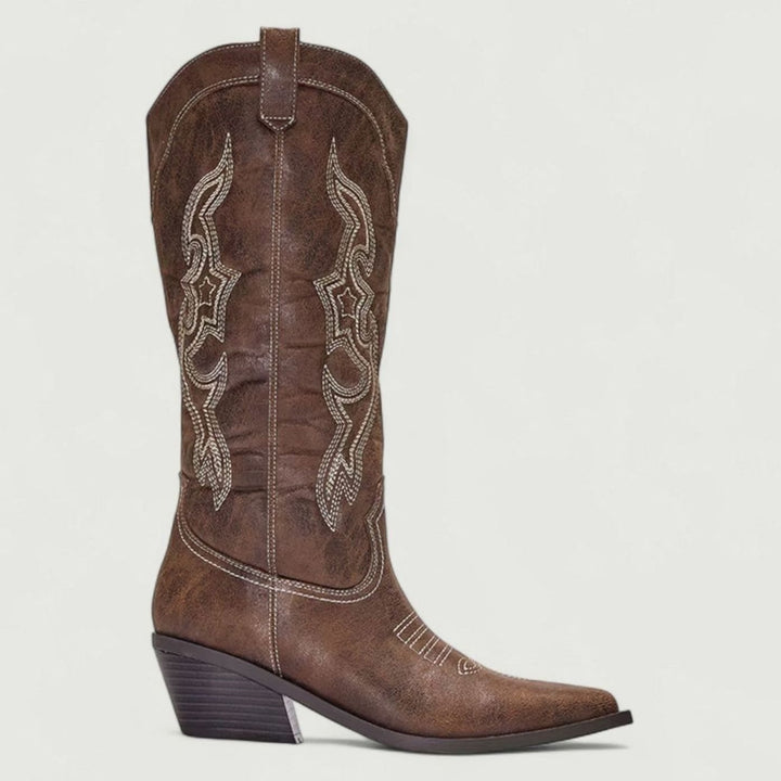 Damen Kniehohe Westernstiefel mit Spitzer Zehenpartie