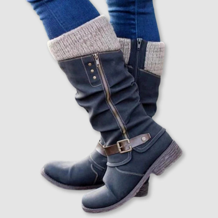 Damen Komfort-Stiefel Orthopädisch Kniehohe Blockabsatz Reißverschluss