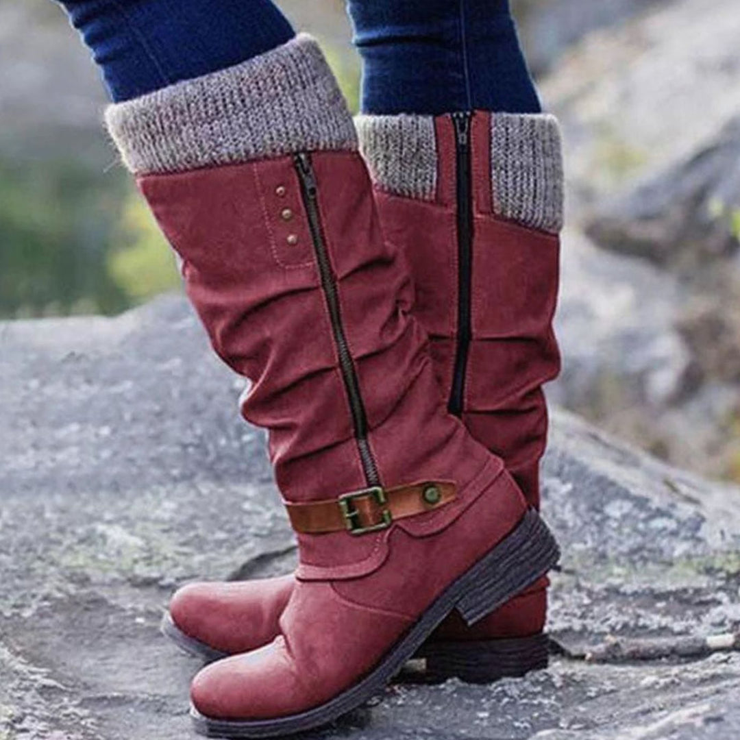 Damen Komfort-Stiefel Orthopädisch Kniehohe Blockabsatz Reißverschluss - Rot