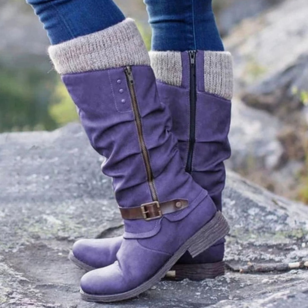 Damen Komfort-Stiefel Orthopädisch Kniehohe Blockabsatz Reißverschluss - Lila