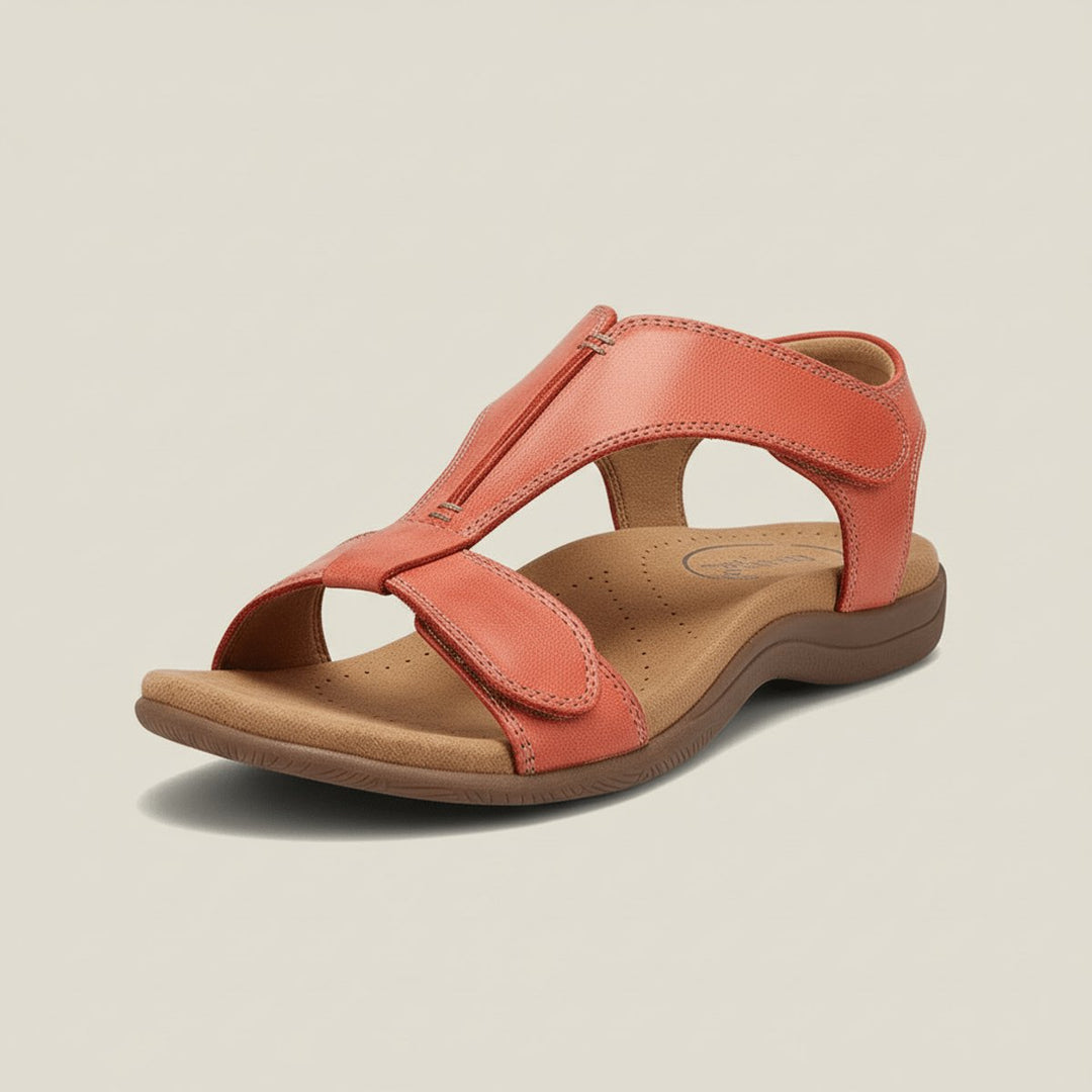 Damen Komfortable Sandalen T-Strap Klettverschluss Offene Zehenpartie - Sunset Orange