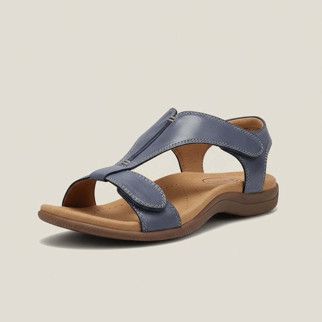 Damen Komfortable Sandalen T-Strap Klettverschluss Offene Zehenpartie - Slate Blue