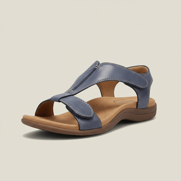 Damen Komfortable Sandalen T-Strap Klettverschluss Offene Zehenpartie - Slate Blue