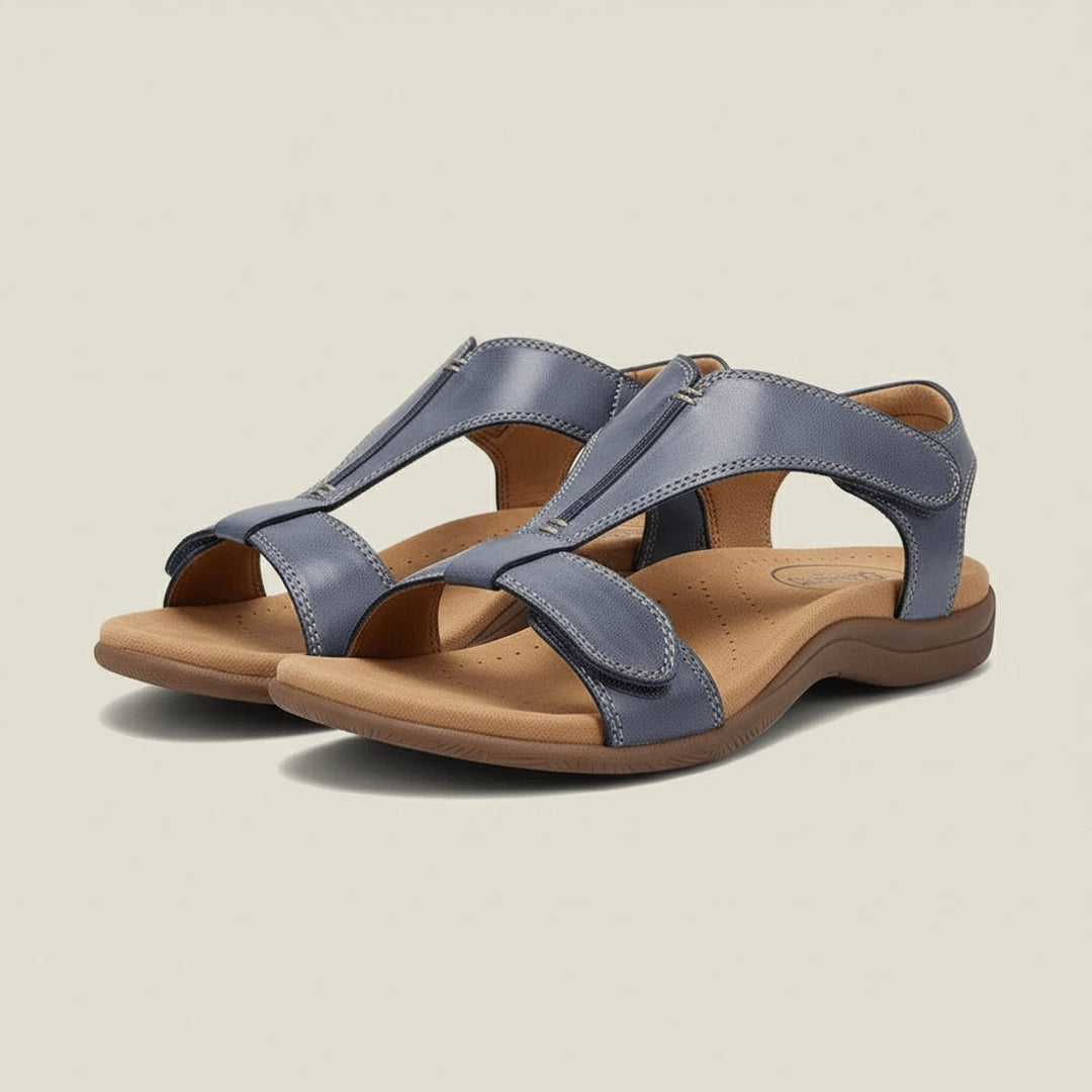 Damen Komfortable Sandalen T-Strap Klettverschluss Offene Zehenpartie