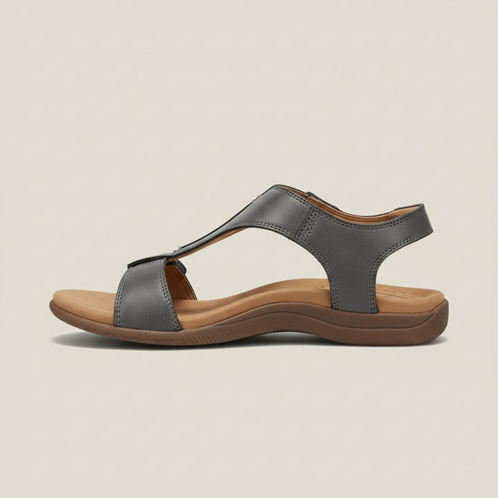 Damen Komfortable Sandalen T-Strap Klettverschluss Offene Zehenpartie