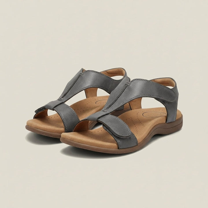 Damen Komfortable Sandalen T-Strap Klettverschluss Offene Zehenpartie