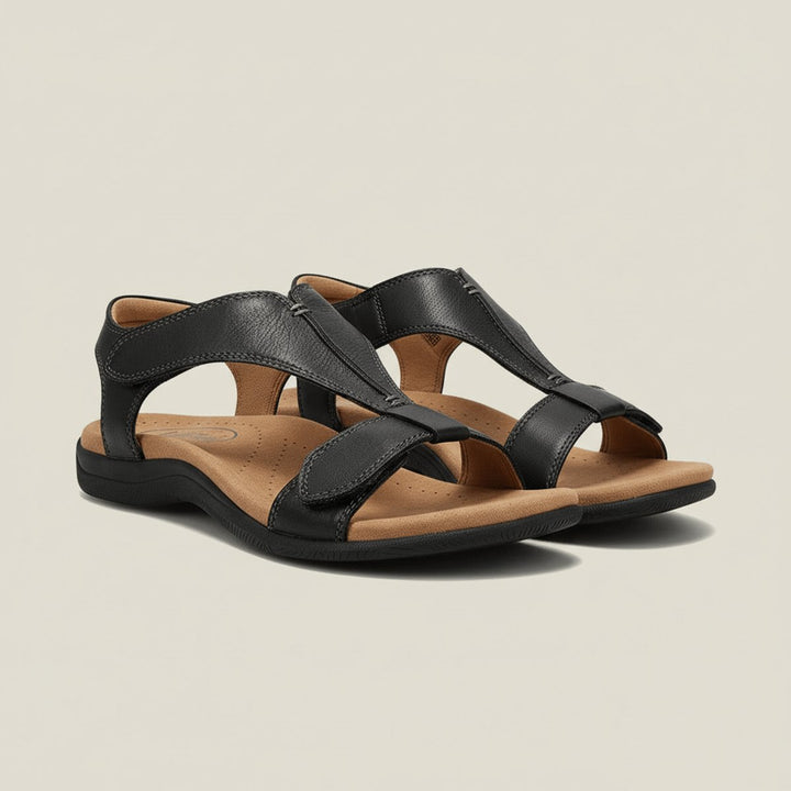 Damen Komfortable Sandalen T-Strap Klettverschluss Offene Zehenpartie