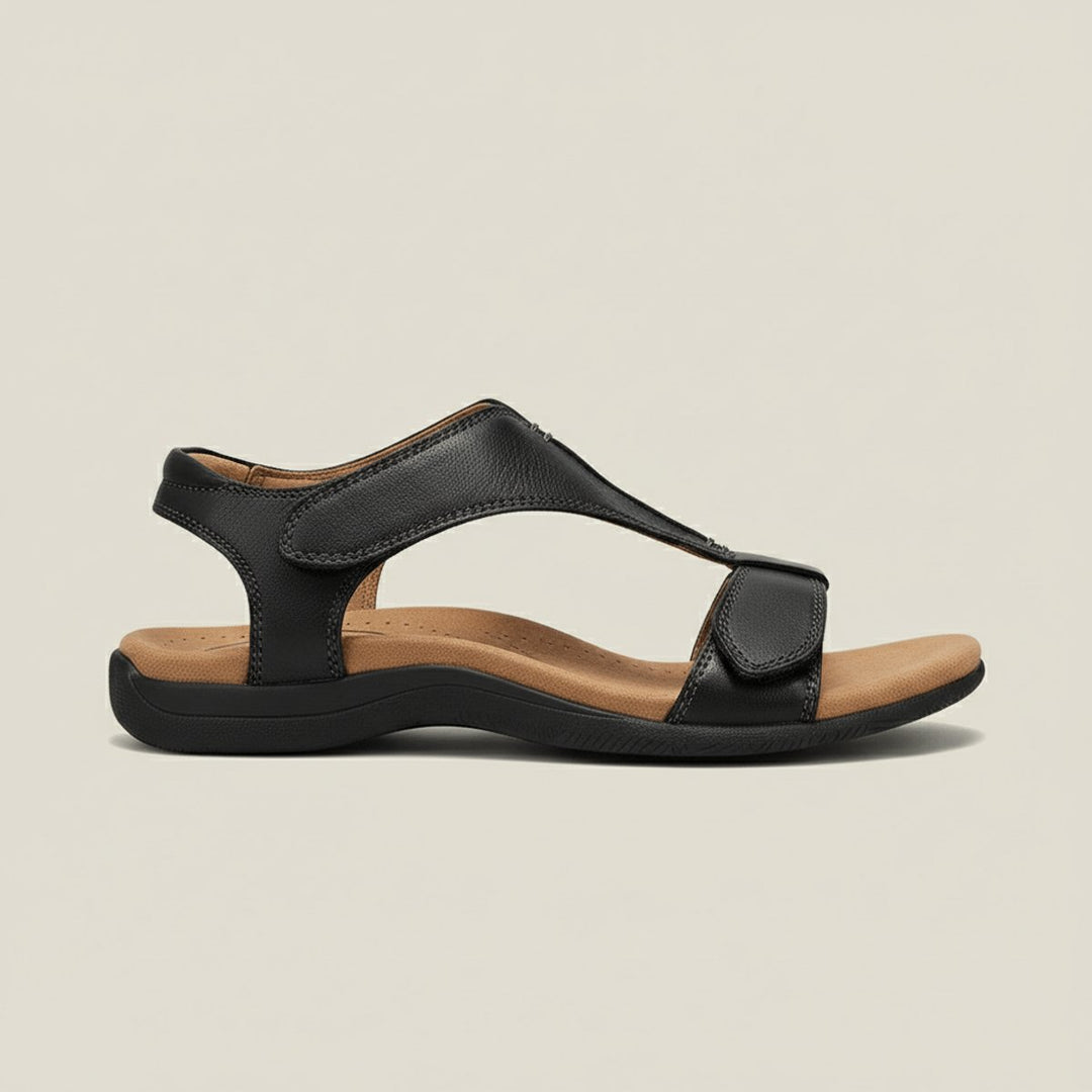 Damen Komfortable Sandalen T-Strap Klettverschluss Offene Zehenpartie
