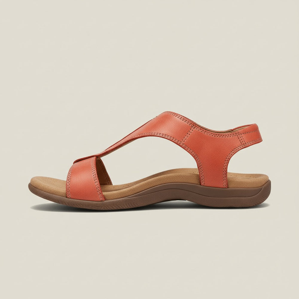 Damen Komfortable Sandalen T-Strap Klettverschluss Offene Zehenpartie