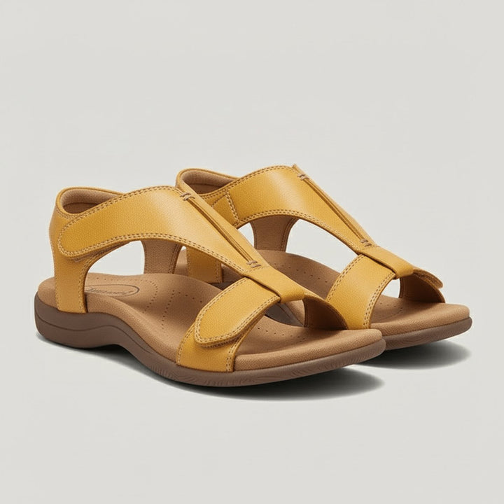 Damen Komfortable Sandalen T-Strap Klettverschluss Offene Zehenpartie