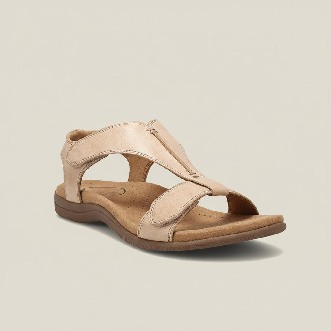 Damen Komfortable Sandalen T-Strap Klettverschluss Offene Zehenpartie - Nude Beige