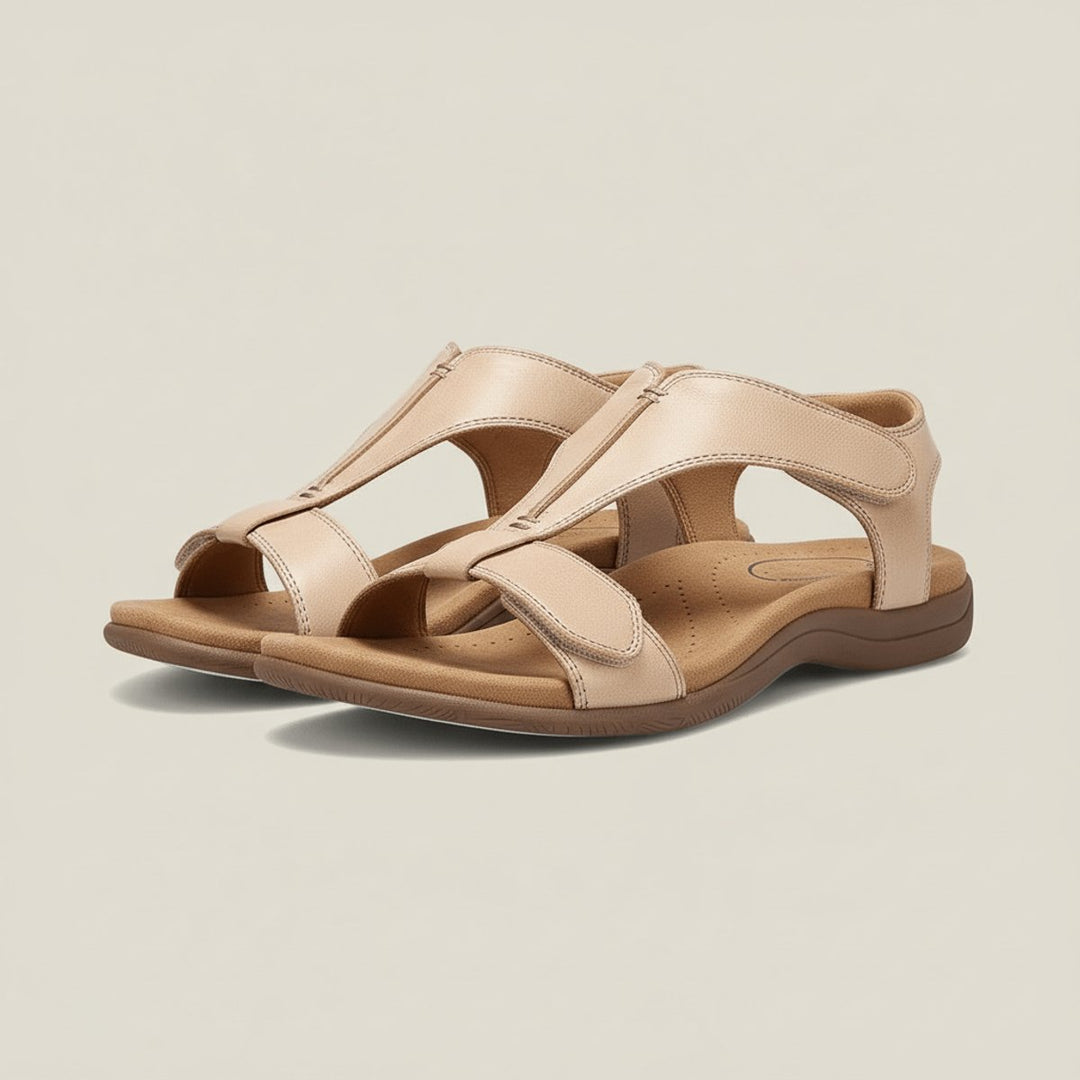 Damen Komfortable Sandalen T-Strap Klettverschluss Offene Zehenpartie